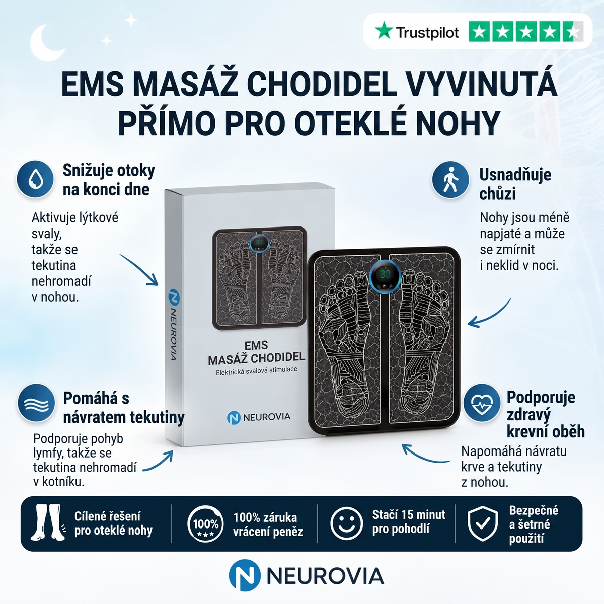 Neurovia™ EMS aktivátor nohou pro nateklé, těžké nebo oslabené nohy – pro domácí použití